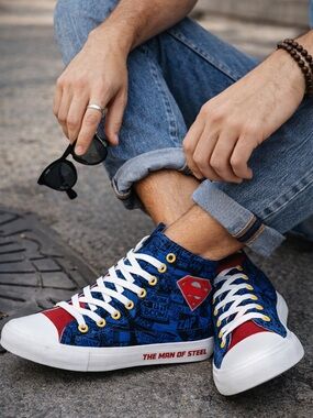 DC Comics Superman High Top Sneakers Canvas Man of Steel Blue Red Men’s 11.5
